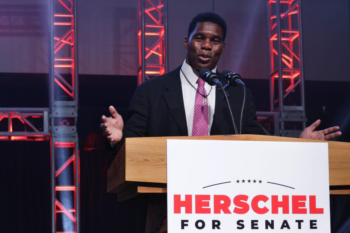 Georgia Republican Senate candidate Herschel Walker delivers his concession speech during an election night event at the College Football Hall of Fame in Atlanta on Dec. 6, 2022. (Alex Wong/Getty Images)