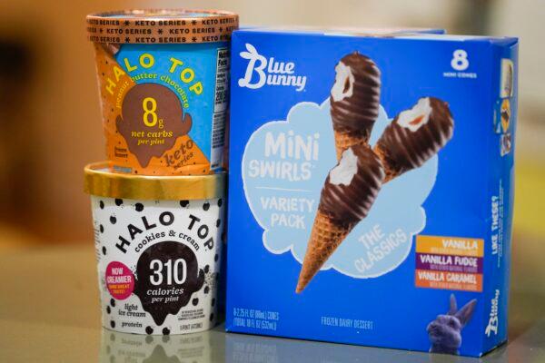 Blue Bunny and Halo Top brand ice cream products in Englewood, N.J., on Dec. 6, 2022. (Seth Wenig/AP Photo)
