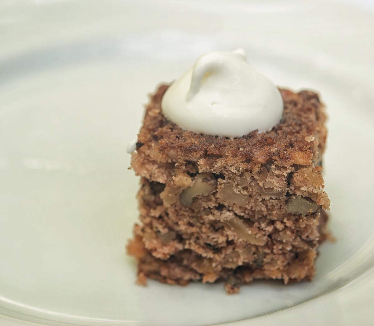 Serve small squares of the cooled cake with a dollop of freshly whipped cream. (Courtesy of Rona Simmons)