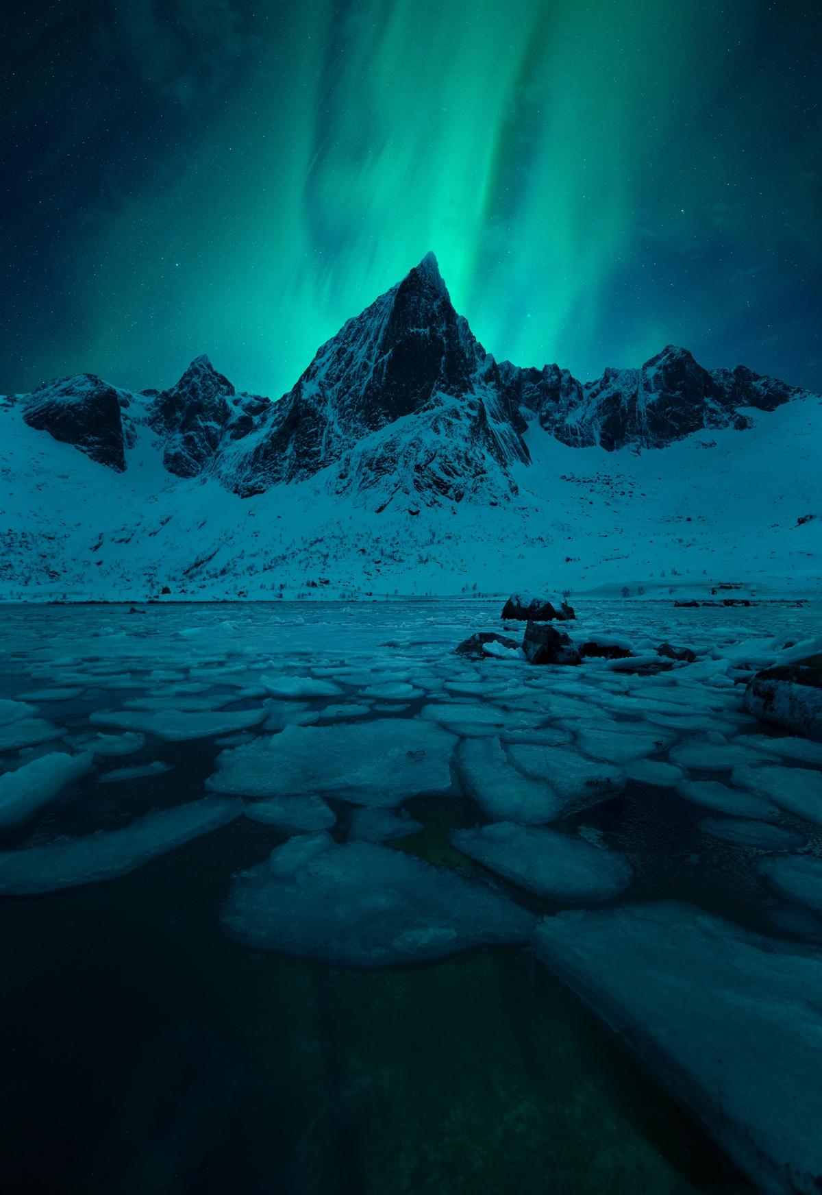 "Northern Lights over Dramatic Lofoten Peaks" by David Haring. (Courtesy of David Haring)