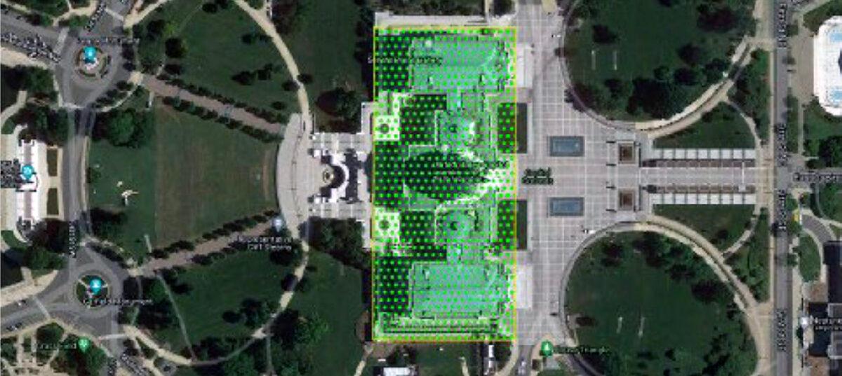 The shaded light-green area shows the approximately 4-acre footprint of the geofence in the David Rhine case on Jan. 6, 2021. (U.S. Department of Justice/Screenshot via The Epoch Times)