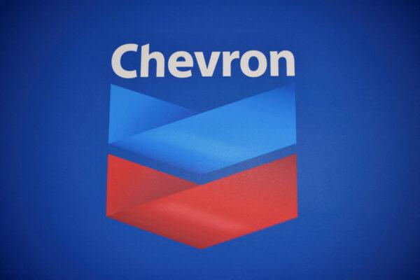 The Chevron logo is pictured after the U.S. government granted a six-month license allowing Chevron to boost oil output in U.S.-sanctioned Venezuela, in Caracas, Venezuela, on Dec. 2, 2022. (Gaby Oraa/Reuters)