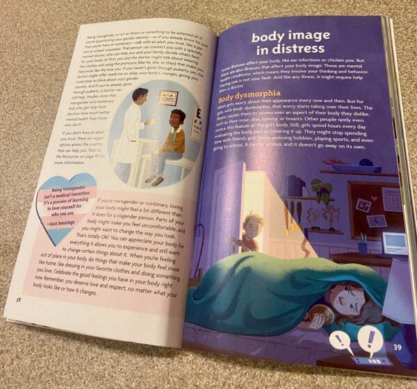 The American Girl book "Body Image" is part of the "Smart Girl's Guide" series, and provides advice on how to get hormone-blocking medicines. (Darlene McCormick Sanchez/The Epoch Times)