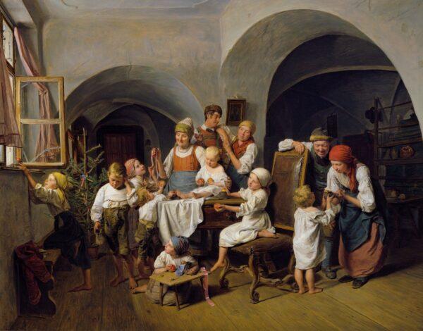 "Christmas Morning,” 1844, by Ferdinand Georg Waldmüller. Oil on canvas; 25.4 inches by 33.3 inches. (Belvedere Museum)