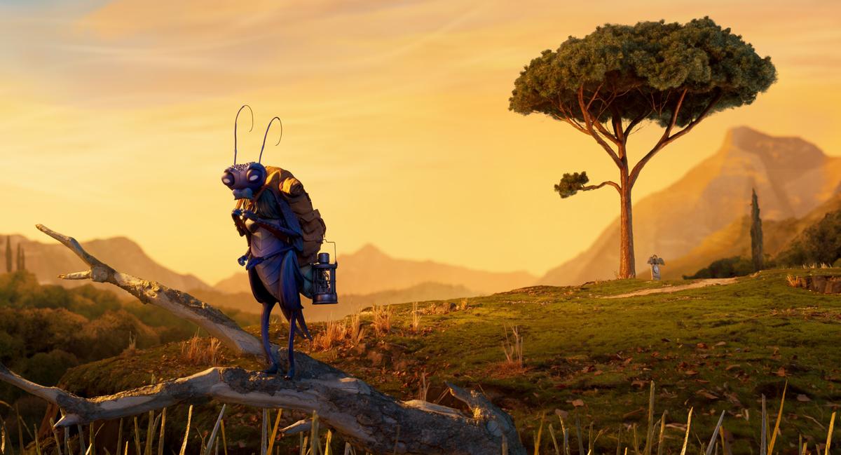 The film's narrator, Sebastian J. Cricket (voiced by Ewan McGregor), in Guillermo del Toro's "Pinocchio." (Netflix)