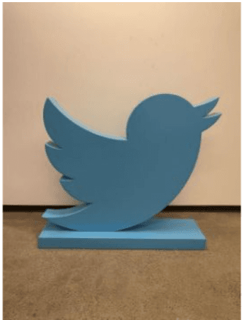 This 46"W x 41"H x 12"D Twitter Bird Statue is one of more than 200 items being auctioned off from Twitter's San Francisco headquarters. (Heritage Global Partners)