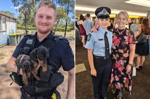 A supplied undated combined image obtained Dec.13, 2022 shows Constable Matthew Arnold (left) and Constable Rachel McCrow who were killed in an ambush at a remote Queensland property in Australia. Police have shot dead three people at a remote property on Queensland's Darling Downs after an ambush in which two officers and a bystander were killed. (AAP Image/Supplied by Queensland Police)