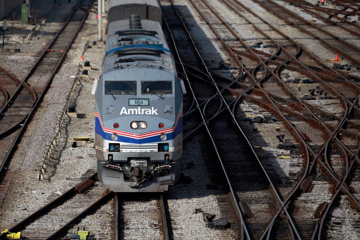 Amtraks California Zephyr passenger train departs Chicago Union Station in Chicago, Illinois, on March 2, 2022. (Luke Sharrett/AFP via Getty Images)
