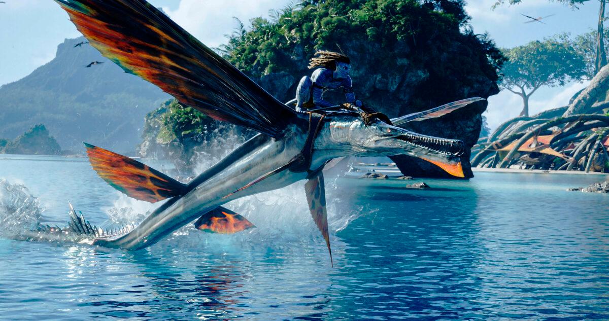 Jake Sully, portrayed by Sam Worthington, in "Avatar: The Way of Water." (20th Century Studios via AP)