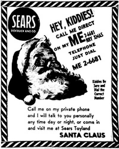 A 1955 Sears ad with the misprinted telephone number that led to the creation of the NORAD Tracks Santa program. (Public Domain)