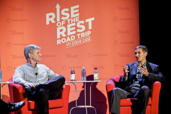 Case meeting with innovators and entrepreneurs in Madison, Wis., as part of his Rise of the Rest tour. (Courtesy of Revolution)