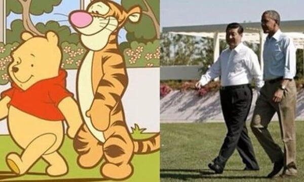 Winnie the Pooh characters alongside Xi Jinping and Barack Obama. (AFP/Weibo)