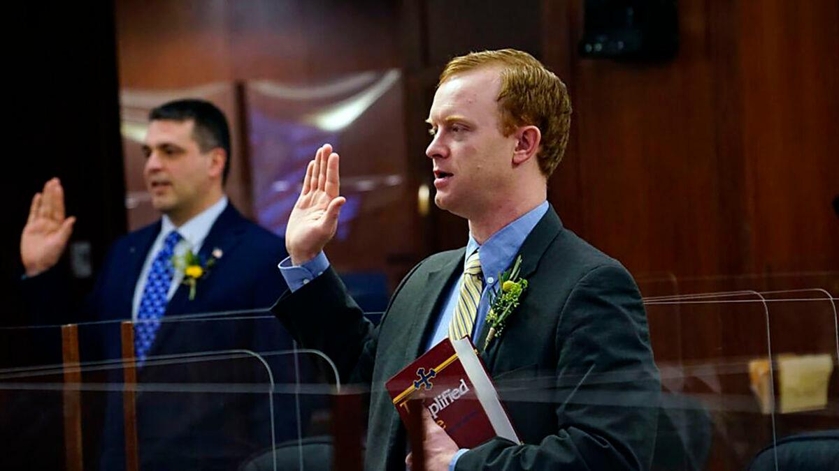 Alaska State Rep. David Eastman takes the oath of office on Jan. 19, 2021. (David Eastman Photo)