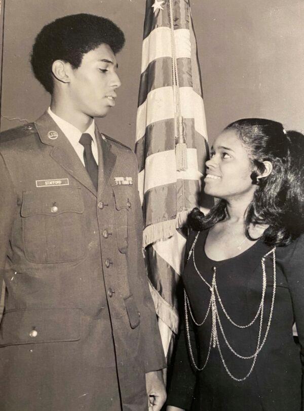 Stafford (L) and his wife Amanda, following his reenlistment in the Air Force, 1971. (Courtesy of Earl W. Stafford)