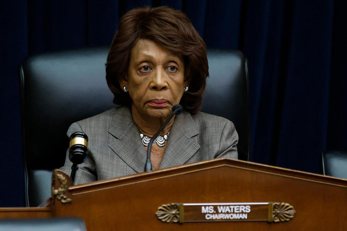 House Financial Services Committee Chair Maxine Waters (D-Calif.) during a hearing in the Rayburn House Office Building on Capitol Hill in Washington on May 12, 2022. (Chip Somodevilla/Getty Images)