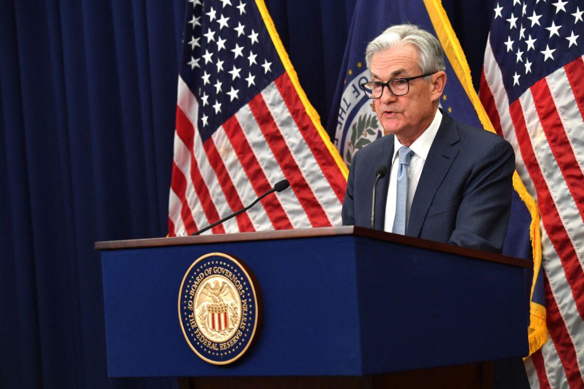 Federal Reserve Board Chairman Jerome Powell speaks at a news conference after a Federal Open Market Committee meeting at the Federal Reserve Board Building in Washington on Dec. 14, 2022. (Nicholas Kamm/AFP via Getty Images)