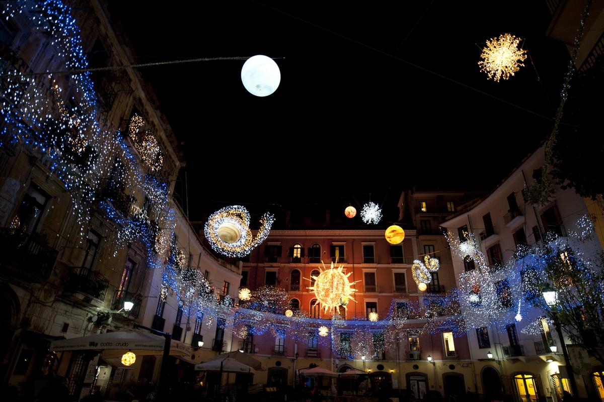 The Christmas lights during the "Luci d'Artista" (Artist's Lights of Salerno) in Salerno, southern Italy. ( MARIO LAPORTA/AFP via Getty Images)