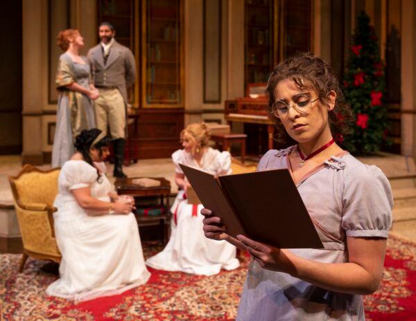 Georgiana Darcy (Janyce Caraballo, foreground) takes an introverted pose in "Georgiana and Kitty: Christmas at Pemberly." (Michael Brosilow)