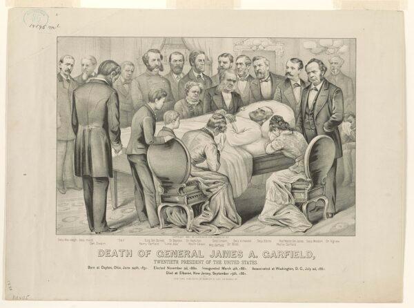 A lithograph of the “Death of General James A. Garfield: Twentieth President of the United States,” 1881. (Public domain)