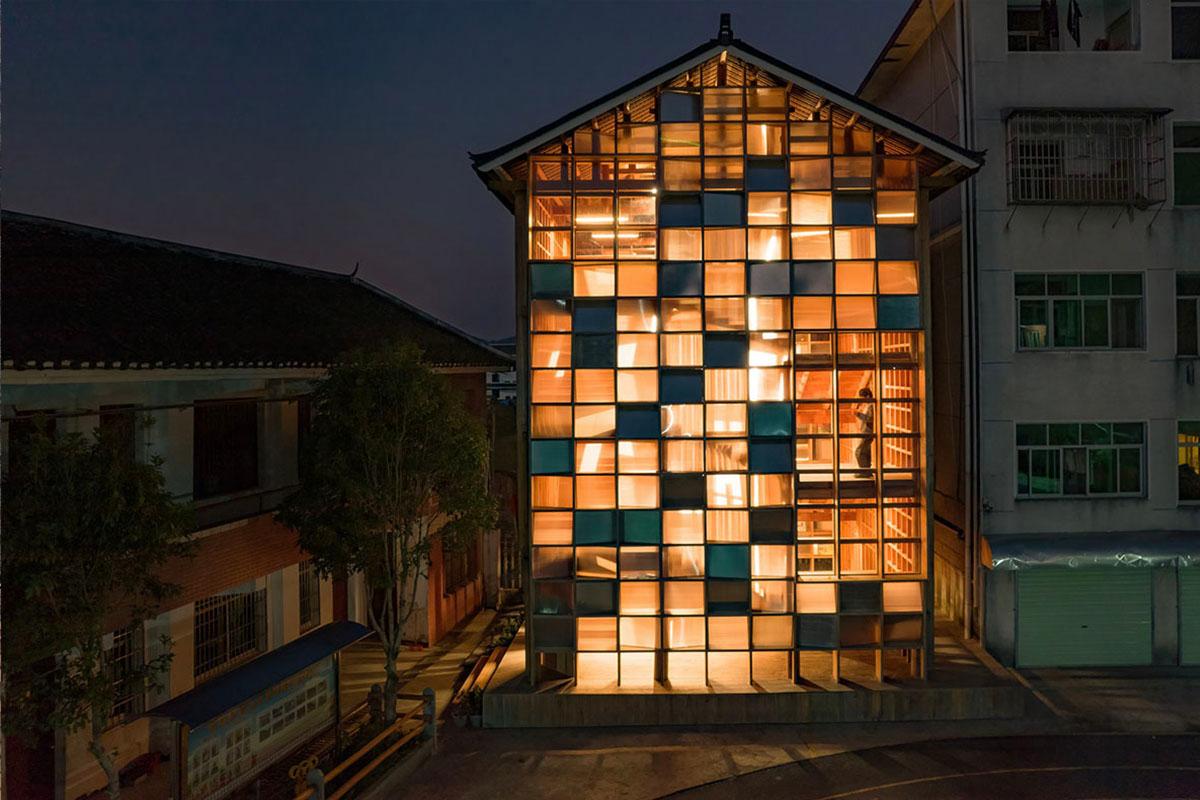 The 'Pingtan Children’s library’ lit up at night in Pingtan township, Hunan province, China. (Courtesy of CUHK)