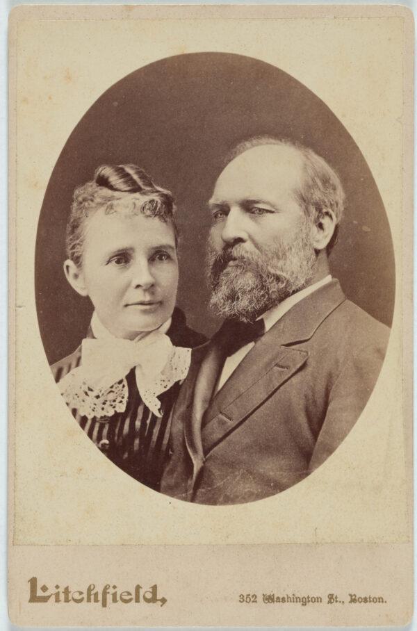 Lucretia Garfield was once described as having a “philosophic mind” that made her an equal to her husband’s wit. Photograph of James and Lucretia Garfield by Charles M. Litchfield, circa 1880. (Public domain)