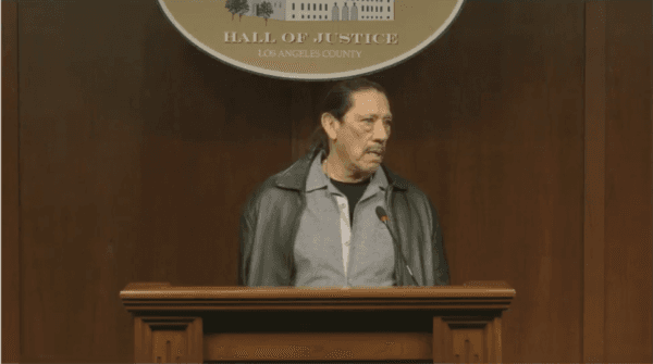 Danny Trejo talks to reporters about a new campaign by the Los Angeles Sheriff’s Department to raise awareness of the dangers of counterfeit pharmaceuticals in Los Angeles on Dec. 14, 2022. (Screenshot via Los Angeles Sheriff's Department)