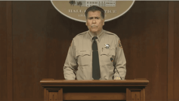 Los Angeles County Sheriff Robert Luna talks to reporters about the dangers of counterfeit pharmaceuticals in Los Angeles on Dec. 14, 2022. (Screenshot via Los Angeles Sheriff's Department)
