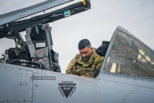 Airman First Class Peter R. Mathews while serving as a crew chief assigned to the 175th Aircraft Maintenance Squadron in Maryland in a photo provided on Jan. 13, 2020. (Maryland Air National Guard Public Affairs Office via AP)