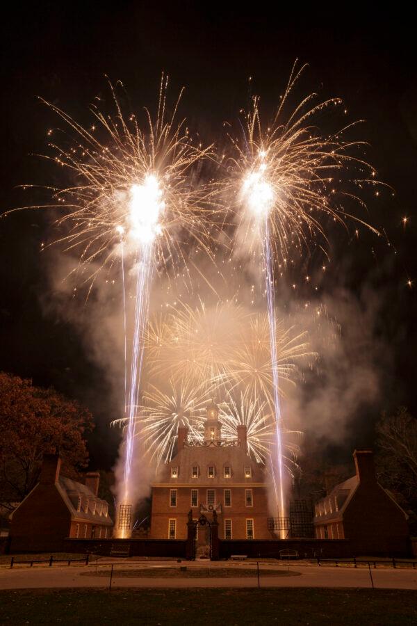 The Grand Illumination fireworks, a multi-weekend event celebrating the start of the holiday season. (Tom Green/The Colonial Williamsburg Foundation)