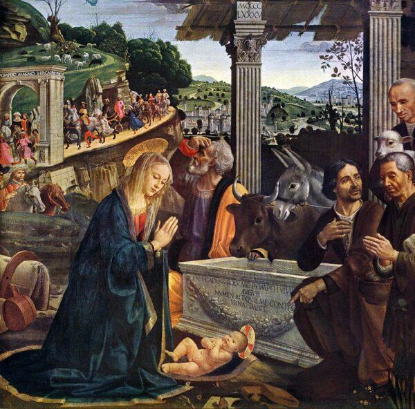God came down from heaven in the form of a baby. "Adoration of the Shepherds," 1485, by Domenico Ghirlandaio, 1485. (Public Domain)