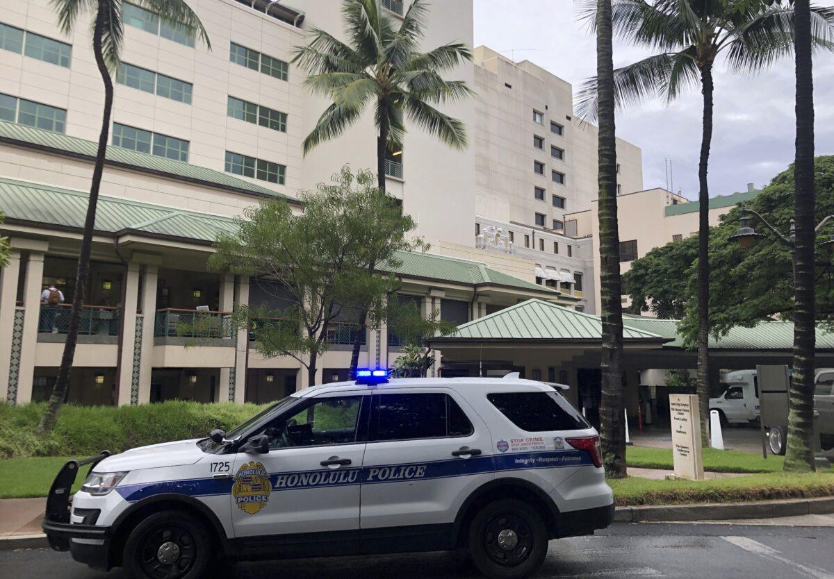 The exterior of The Queen's Medical Center in Honolulu where some patients injured by air turbulence on a Hawaiian Airlines flight from Phoenix to Honolulu were taken, on Dec. 18, 2022. (Audrey McAvoy/AP Photo)