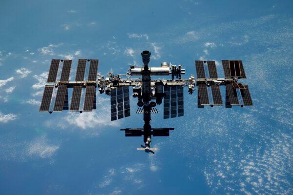 The International Space Station (ISS) during its fly in an undated handout photo. (Roscosmos State Space Corporation via AP)