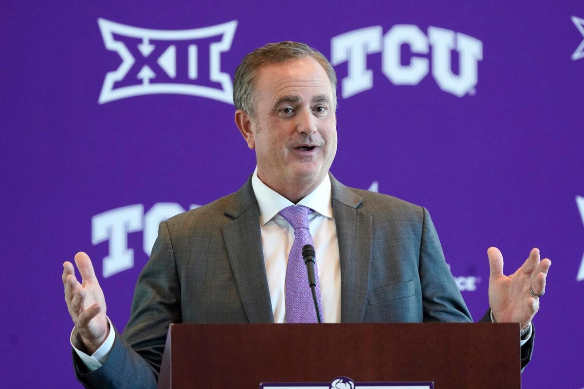 TCU NCAA college football head coach Sonny Dykes speaks during an introductory news conference in Fort Worth, Texas, on Nov. 30, 2021. (LM Otero/AP Photo)