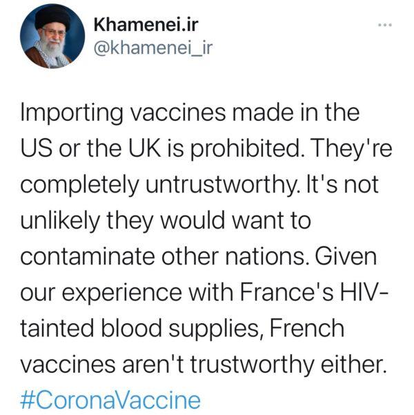 Ayatollah Khamenei on Twitter @khamenei_ir in January 2021. (Screenshot/Twitter)