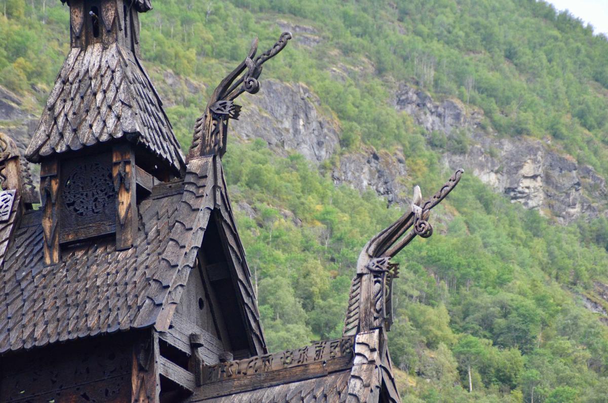 Detail showing the roof dragons of Borgund Stave Church. (Enken/Shutterstock)