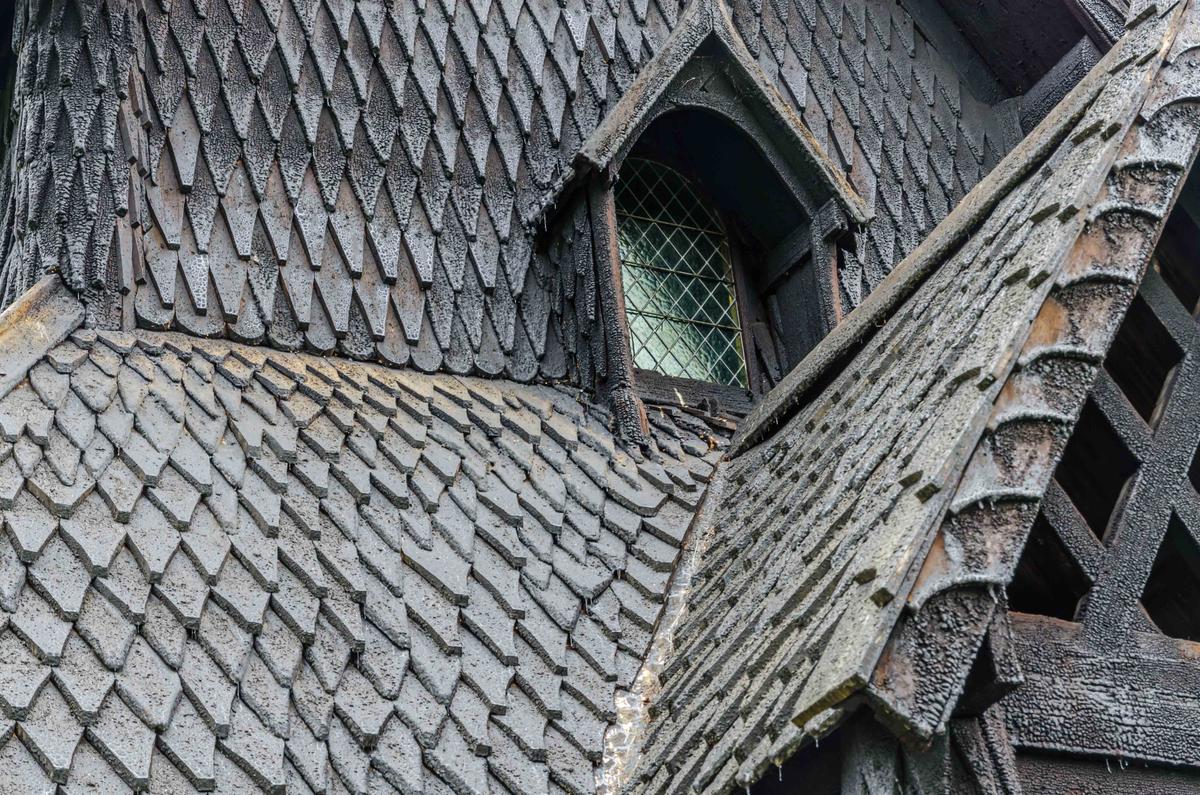Detail showing the roof and shingles of Borgund Stave Church. (pavels/Shutterstock)