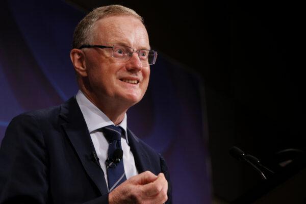 Governor of the Reserve Bank of Australia Philip Lowe addresses the National Press Club in Sydney, Australia, on Feb. 2, 2022. (Lisa Maree Williams/Getty Images)