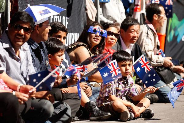 A large crowd turns out to watch the Australia Day parade in Melbourne, Australia, on Jan. 26, 2014. (Darrian Traynor/Getty Images)