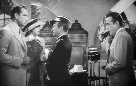 Screenshot of Paul Henreid, Ingrid Bergman, Claude Rains and Humphrey Bogart from the trailer for the film "Casablanca" (1942). (Public Domain)