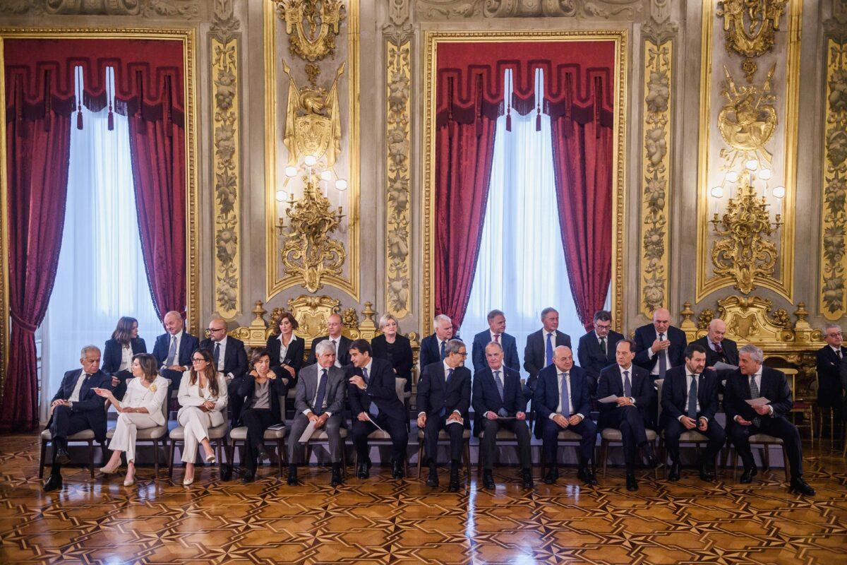 New Italian government ministers are sworn in at the Quirinal Palace in Rome, Italy, on Oct. 22, 2022. Conservative Giorgia Meloni is set to become Italy's first female prime minister. (Antonio Masiello/Getty Images)