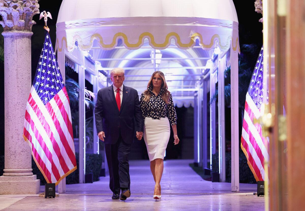 Former President Donald Trump and former First Lady Melania Trump officially launch Trump’s 2024 presidential campaign at an event at their Mar-a-Lago home in Palm Beach, Fla., on Nov. 15. (Joe Raedle/Getty Images)
