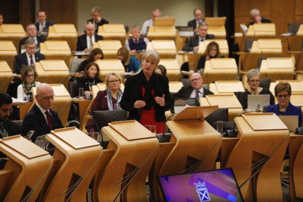 Shona Robison MSP, Cabinet Secretary for Social Justice, during day two of the debate for the Stage 3 Proceedings of the Gender Recognition Reform (Scotland) Bill, on Dec. 21, 2022. (Andrew Cowan/Scottish Parliament/PA Media)