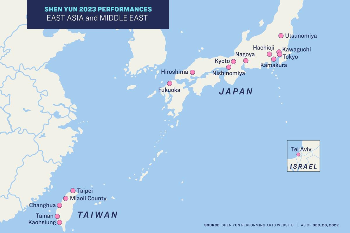 From East Asia to the Middle East, Shen Yun 2023 will visit countries including Taiwan, Japan, and Israel.