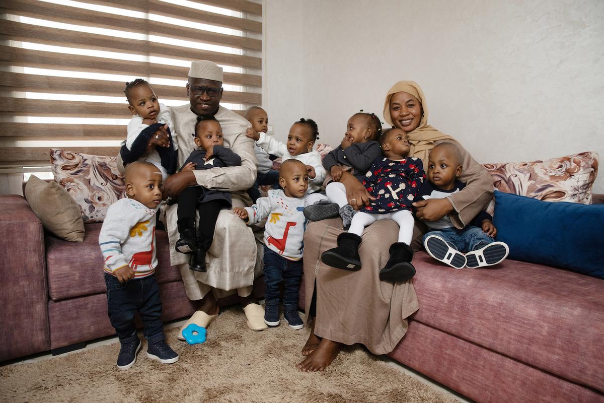 Abdelkader Arby and Halima Cissé with their nine children. (Courtesy of <a href="https://www.guinnessworldrecords.com/">Guinness World Records</a>)