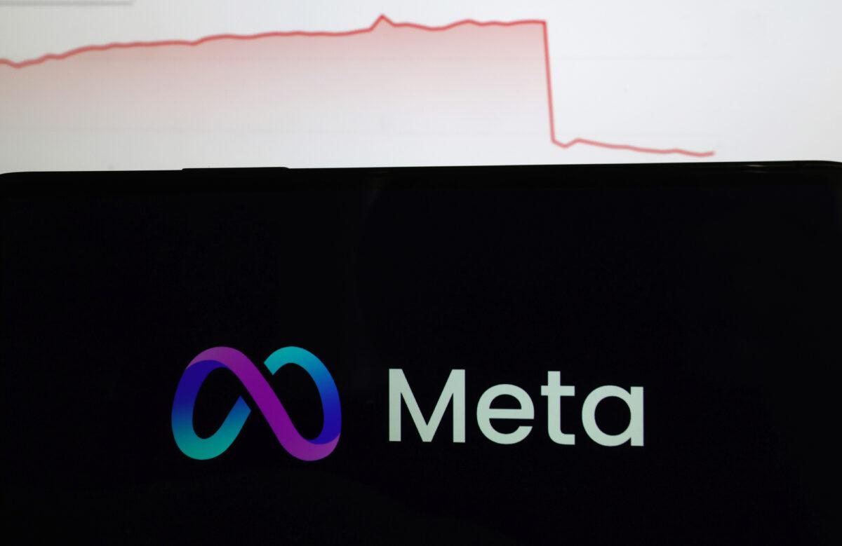 The share price of Meta dropped by more than 25 percent and Facebook lost $230 billion in market value on Feb. 3, 2022, the biggest one-day loss in history for a U.S. company. This followed the company's first ever drop in daily user numbers. (Photo Illustration by Justin Sullivan/Getty Images)