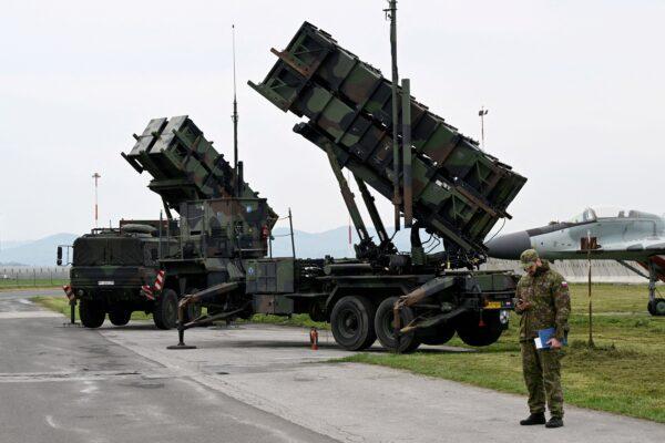 Despite President Joe Biden's consent to allow F-16s to be sent into Ukraine, Pentagon officials maintain Kyiv's most pressing needs remain ground-based air defense, such as these U.S.-provided Patriot missile defense system at Sliac Airport in Sliac, near Zvolen, Slovakia, on May 6, 2022. (Radovan Stoklasa/Reuters)