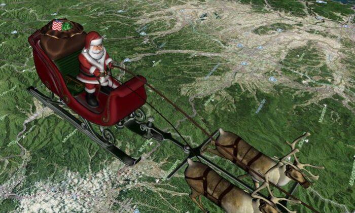 Santa Claus Sets Off With His Reindeer