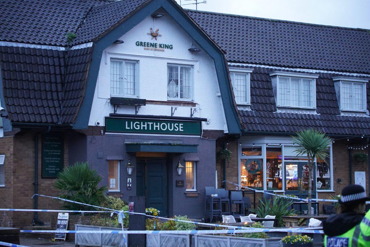 The Lighthouse Inn in Wallasey Village, England, pictured in the aftermath of a murderous gun attack on Dec. 24, 2022. (Peter Byrne/PA Media)