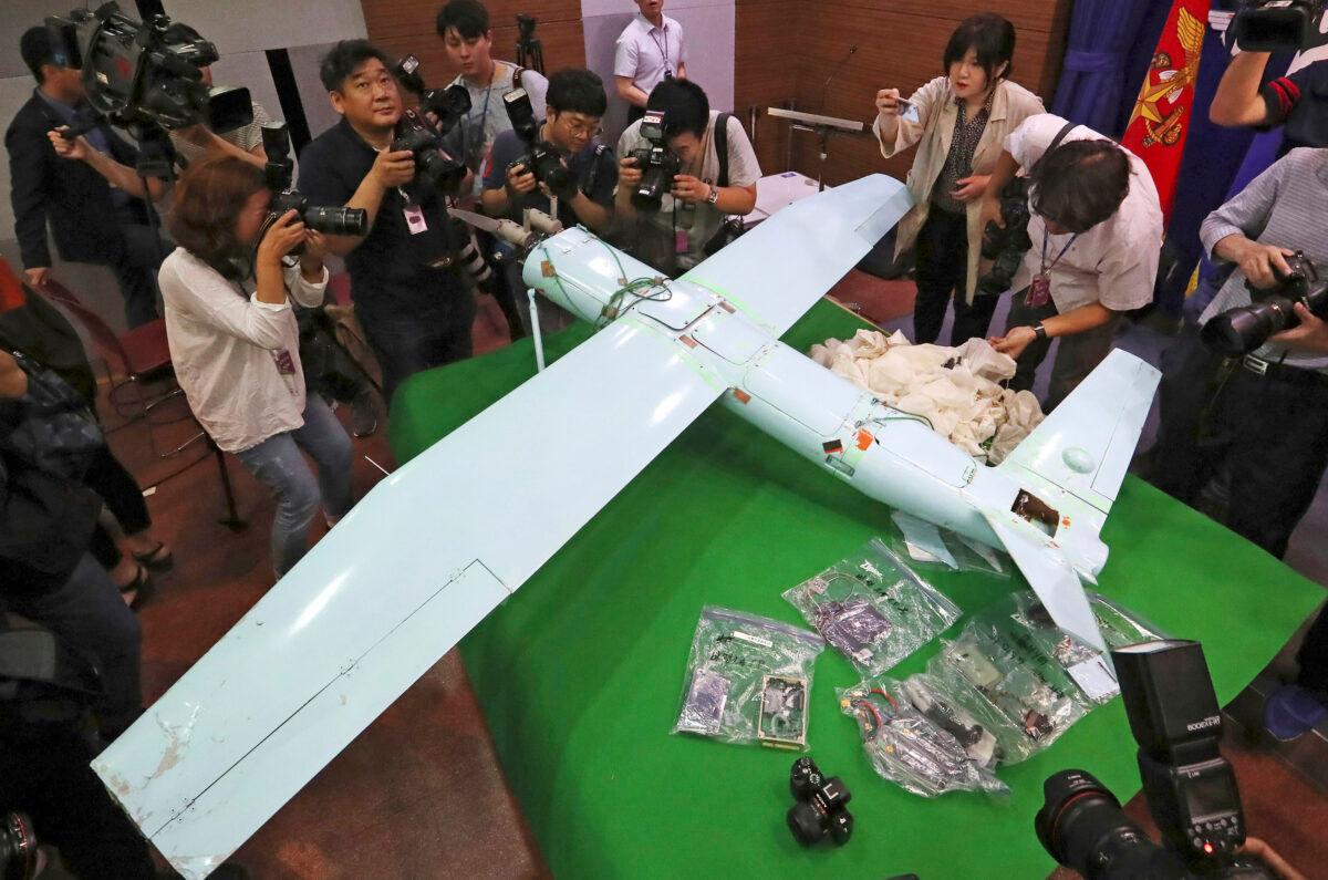 A suspected North Korean drone is viewed at the Defense Ministry in Seoul, South Korea, on June 21, 2017. (Lee Jung-hoon/Yonhap via AP)