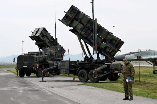 Patriot missile defense system is seen at Sliac Airport, in Sliac, near Zvolen, Slovakia, on May 6, 2022. (Radovan Stoklasa/Reuters)